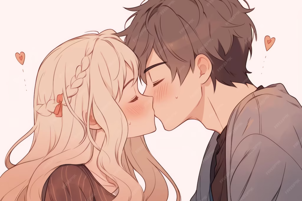 Anime couple kiss PFP with close framing and cinematic emotional connection