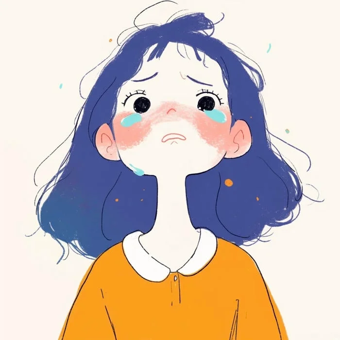 Cute sad aesthetic PFP with soft pastel tones and rounded features