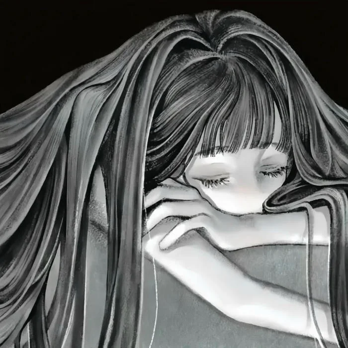 Adorable aesthetic sad PFP with blush pink tones and tender melancholy vibe