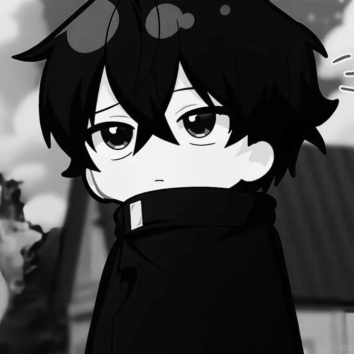 Cute anime girl PFP black and white featuring dramatic contrast and soft gradients
