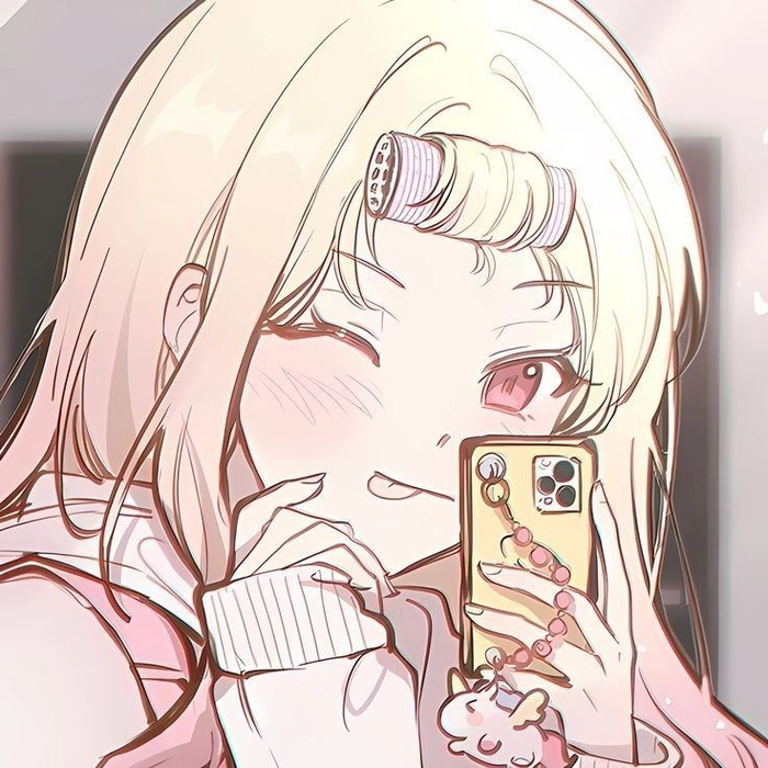 Sweet cute anime girl avatar in warm color palette