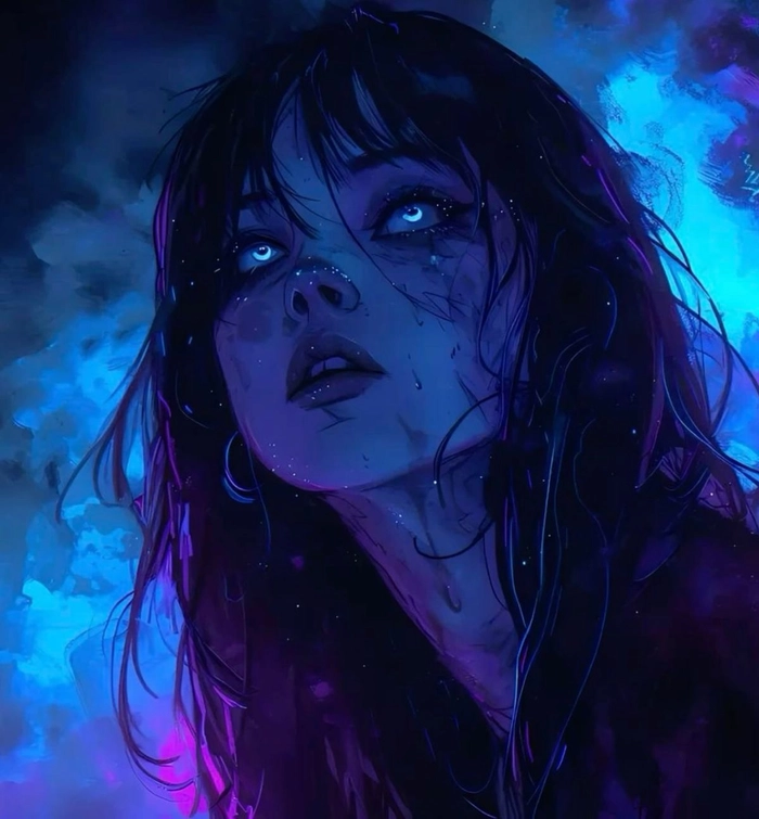 Cute blue anime girl PFP with expressive eyes and pastel fantasy styling