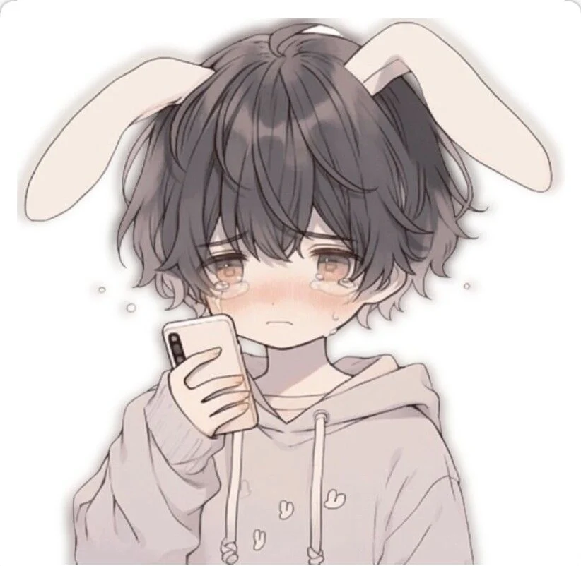 Soft bunny boy PFP with casual hoodie styling and gentle blue palette