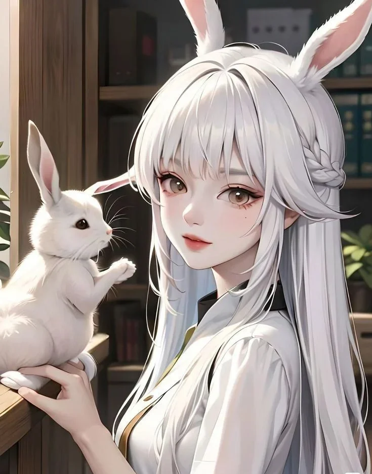 Portrait-style cute bunny girl PFP with soft skin shading and natural ear integration