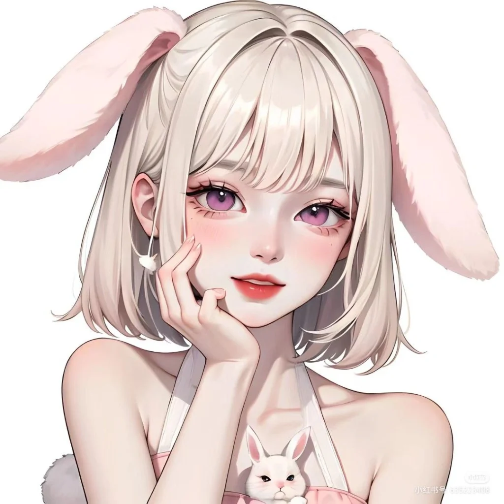 Approachable bunny girl avatar with realistic hair detail and gentle fantasy styling