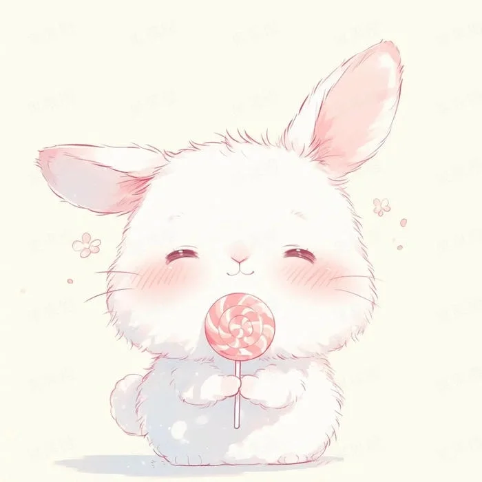 Painterly cute bunny avatar with soft layered colors and organic line variation