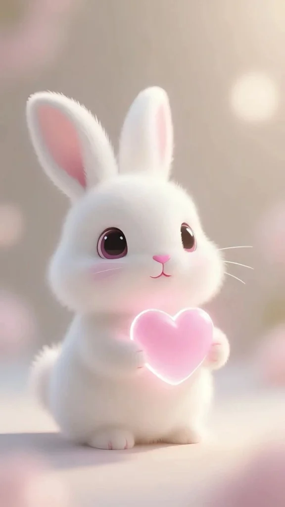 Rose-toned bunny avatar with soft complementary cream palette and warm glow