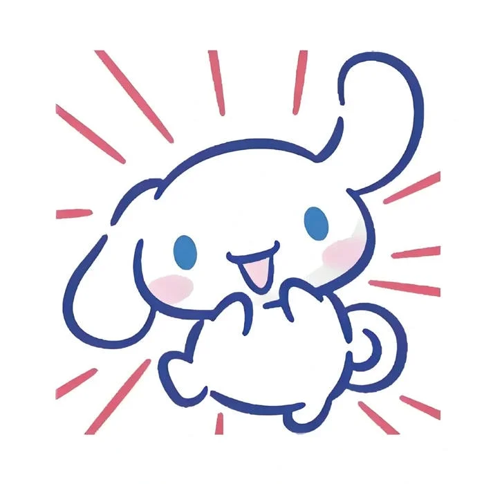 Cute Cinnamoroll anime girl character with floppy ear motif and glossy eyes