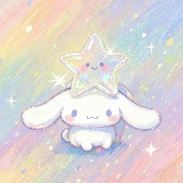 Cinnamoroll holiday PFP with winter pastel palette and gentle snowfall