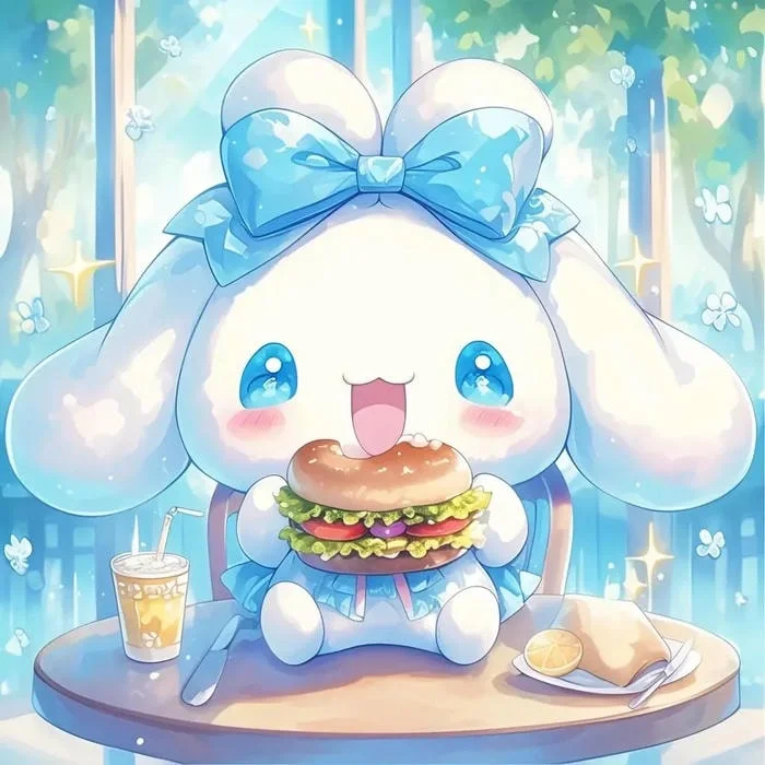 Pinterest-style Cinnamoroll PFP with sticker collage and pastel typography