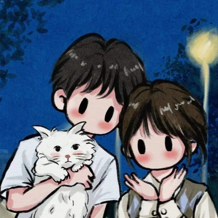Wholesome cute couple anime PFP with blushing characters and bright eyes