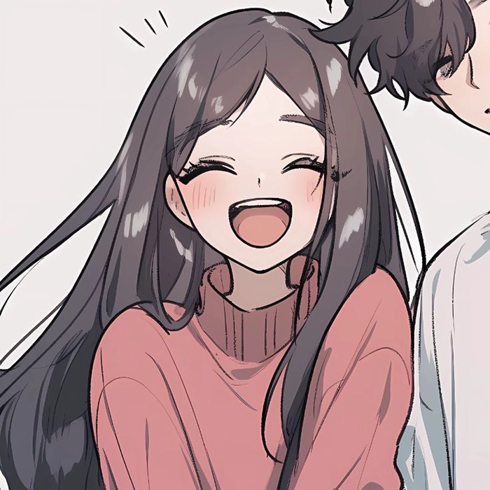 Cute anime couple matching PFP with rounded cheerful character designs