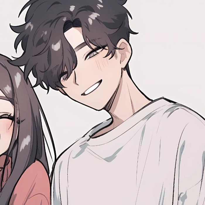 Sweet cute couple anime profile picture with warm and friendly visual tone