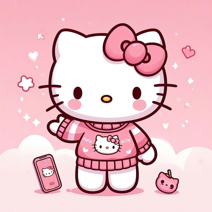 Hello Kitty aesthetic PFP with soft lighting and stars