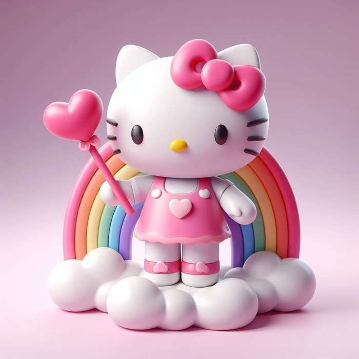 Hello Kitty girly PFP with hearts and pastel tones