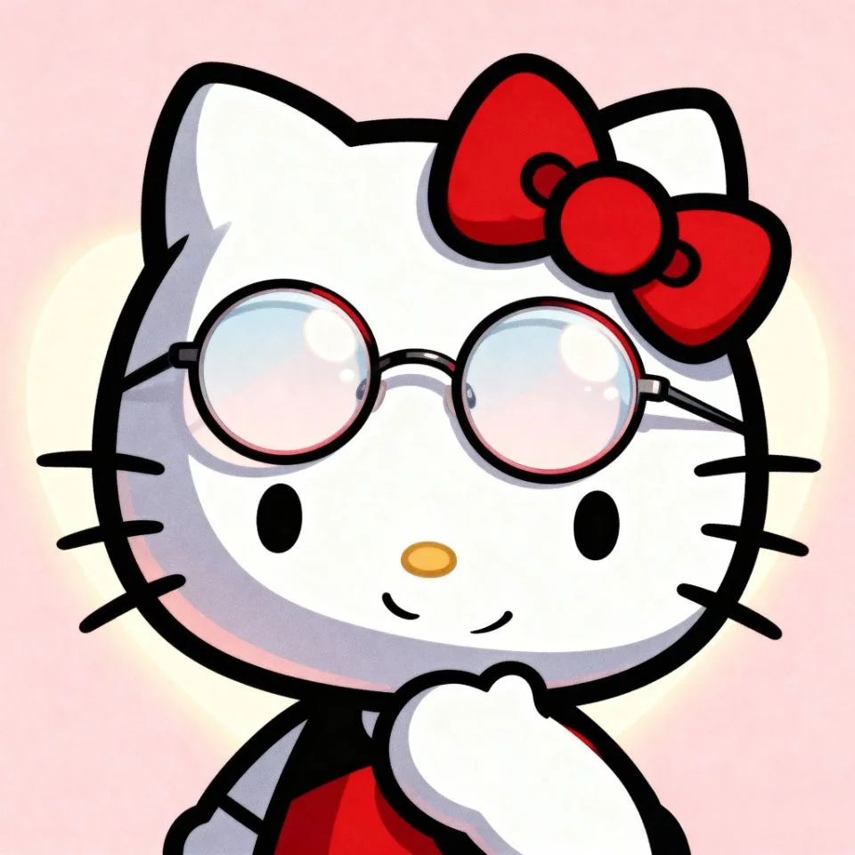 Cute Hello Kitty PFP with glasses heart-shaped frames