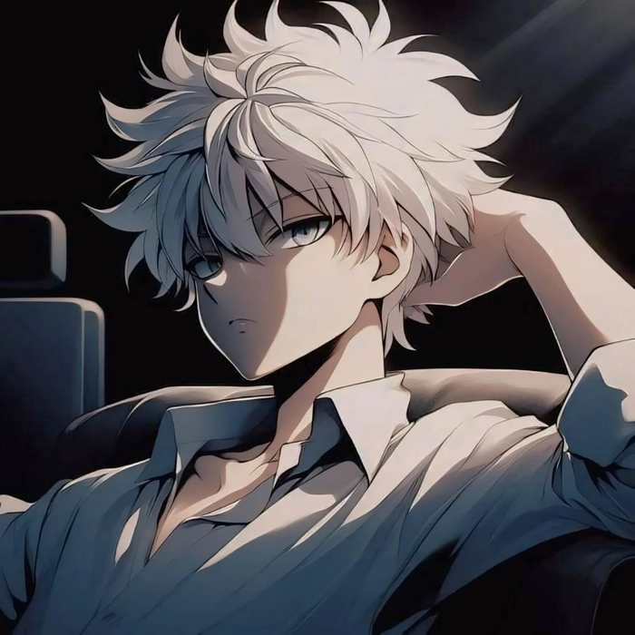 Cute Killua aesthetic PFP with blush detail and sparkle accents