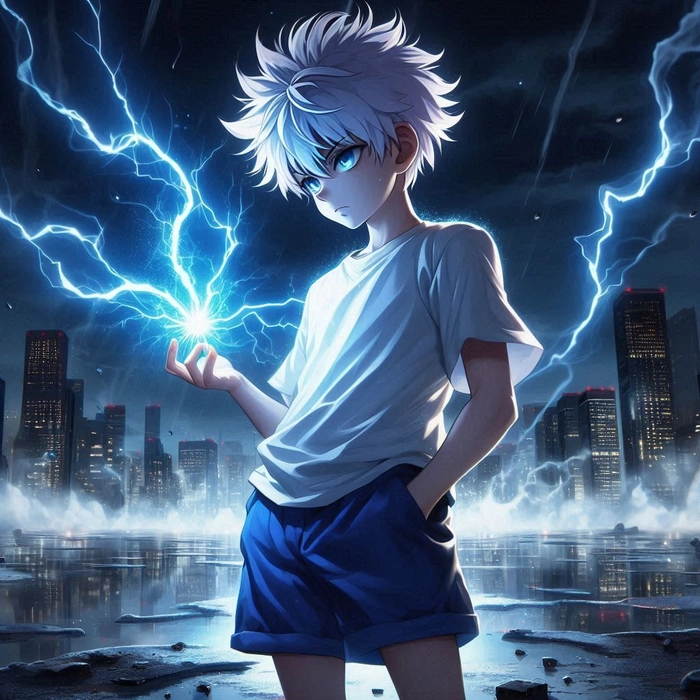 Adorable cute Killua PFP with peach and pink color palette