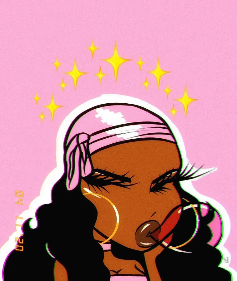 Cute PFP black girl cartoon with large eyes and cheerful expression