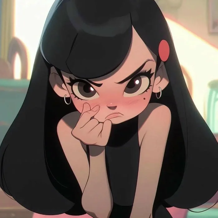Cute PFP black girl cartoon with bright highlights and minimal dark background