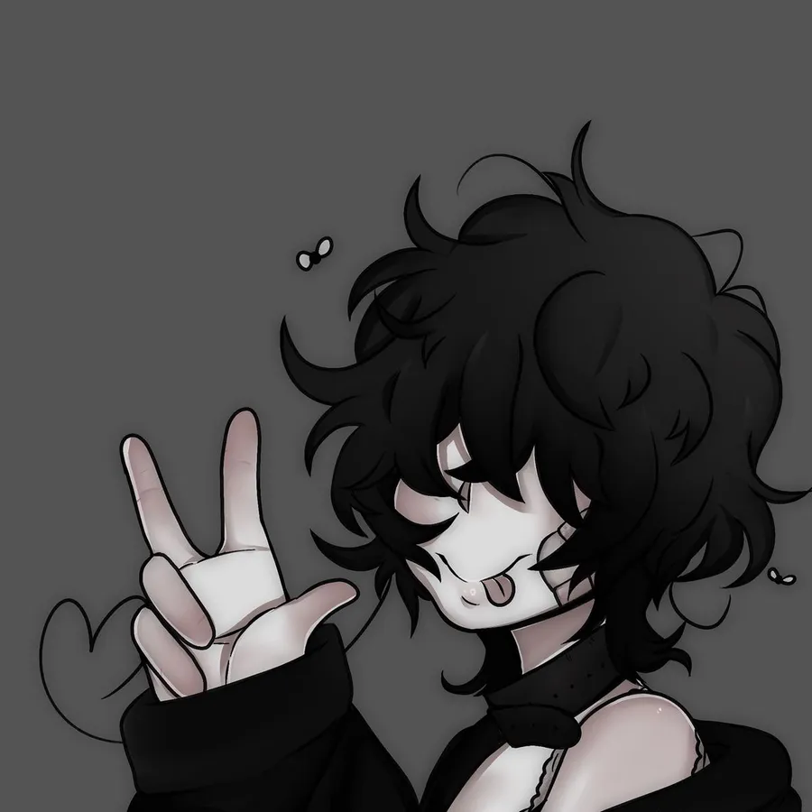 Cute PFP black hair with layered highlights and expressive character