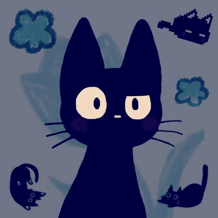 Blue cat cute profile picture with large expressive eyes and plush shading