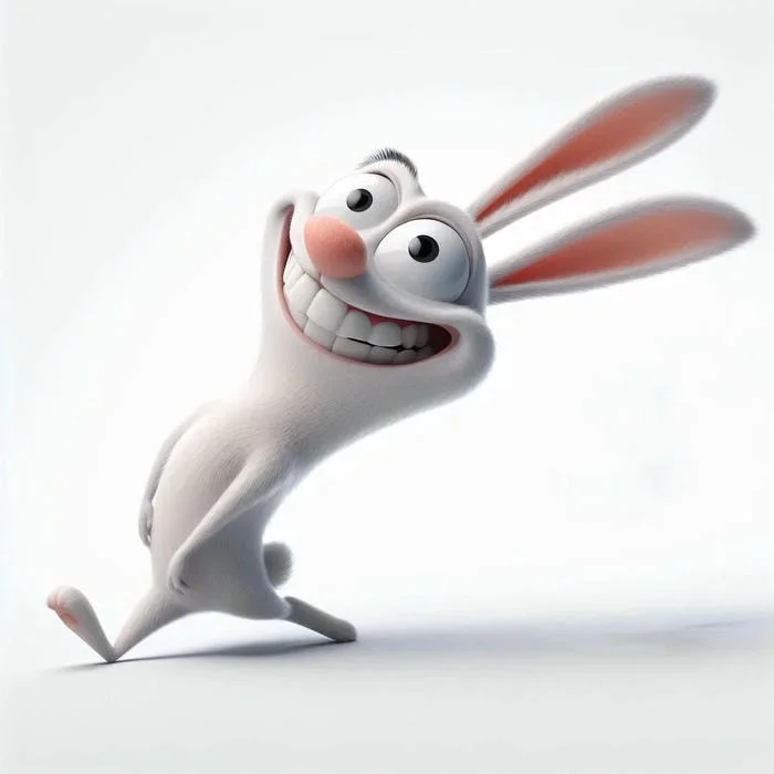 Bright cartoon bunny avatar with exaggerated ears and cheerful expression
