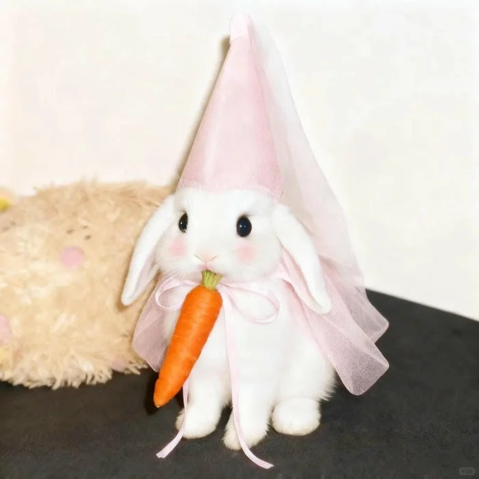 Hyper-cute bunny girl avatar with heart accessories and bright peach tones