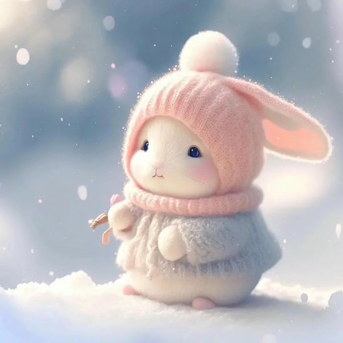 Cute PFP bunny girl with pastel pink tones and fluffy ears