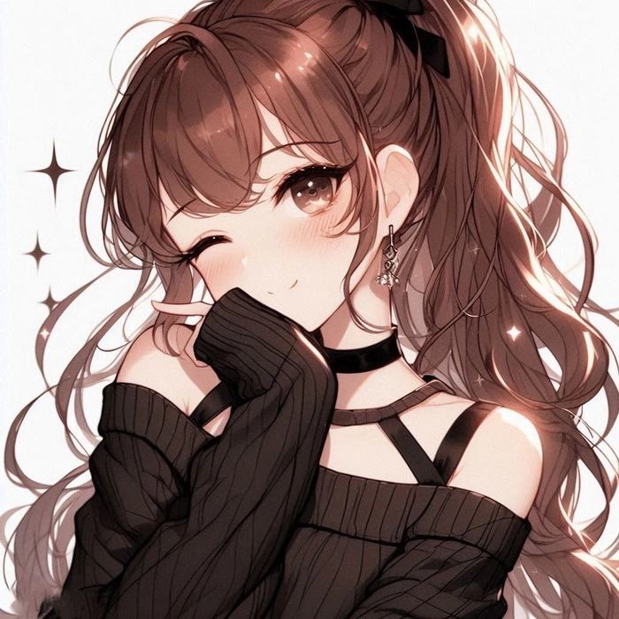 Cute Discord girl PFP with sparkling eyes and pastel pink tones