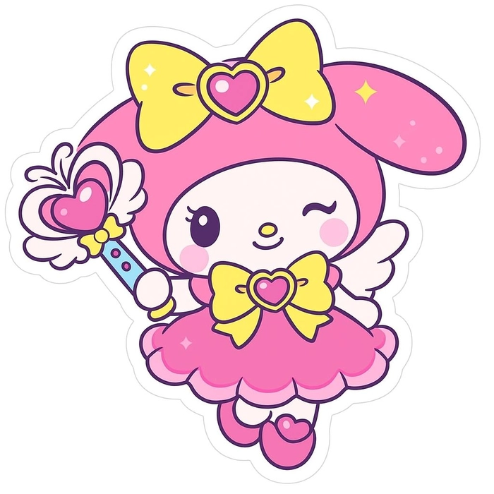 Cute pink Sanrio PFP in full monochromatic rose palette with soft glow