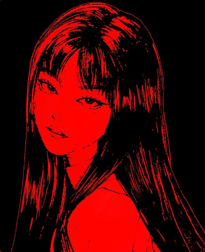Cute red PFP aesthetic with soft blush tones, hearts, and kawaii anime character
