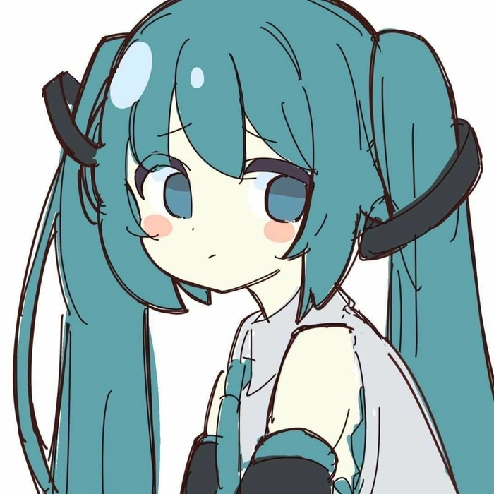 cutecore pfp miku with mint hair softened to baby blue pastel tones
