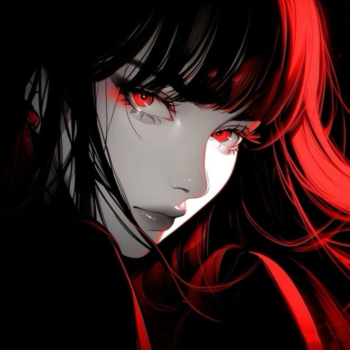 Dark red PFP aesthetic with deep burgundy shadows and gothic noir lighting
