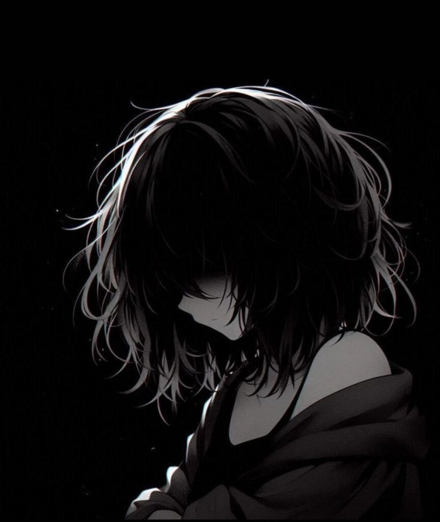 Dark sad PFP with raw grain texture and subject emerging partially from shadow