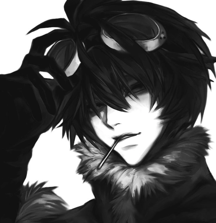 emo anime boy PFP with dark moody lighting and messy hair expression