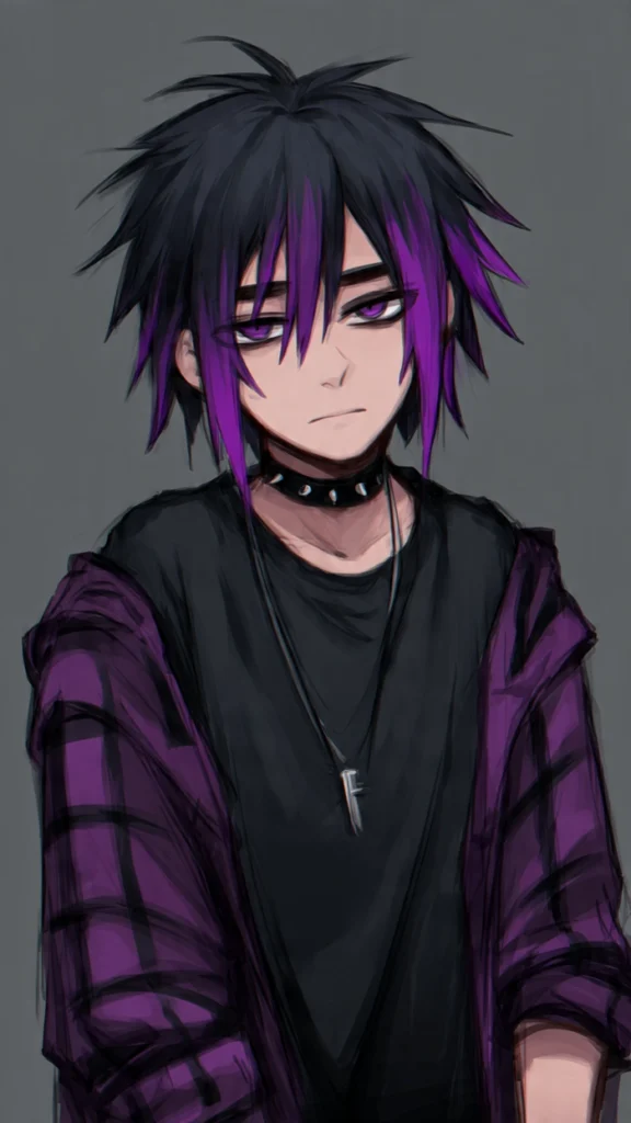 alternative emo anime boy avatar with deep red and black tones