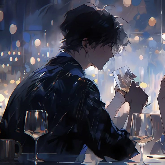 Shadow-heavy emo couple anime PFP with muted palette and night setting