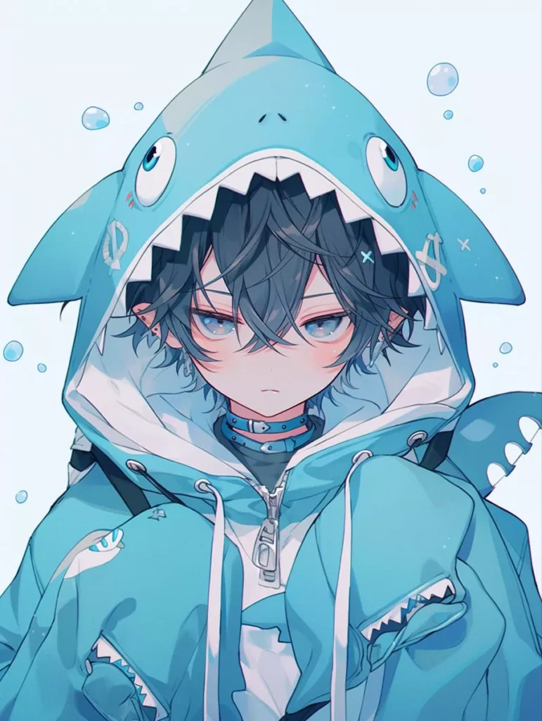 femboy shark pfp with soft fashion styling and pastel color palette