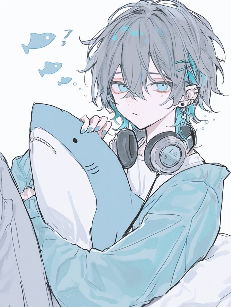 gender-fluid shark profile picture with layered accessories and delicate expression