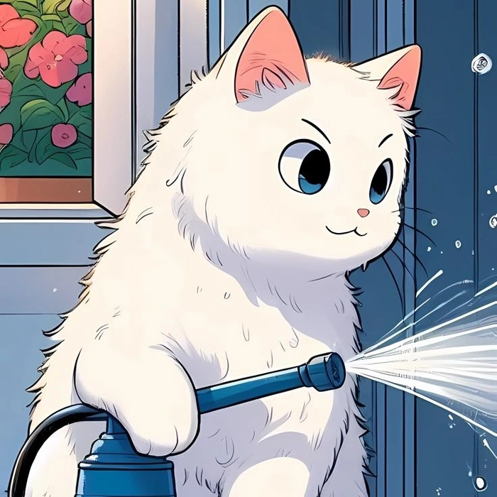 Clumsy cat avatar with confused expression and soft lighting