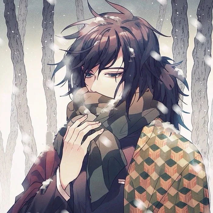 Soft aesthetic Giyu Tomioka avatar with desaturated palette and dreamy lighting