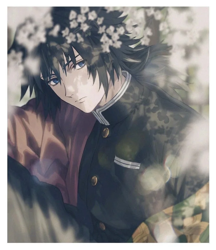 Canonical Giyu Tomioka anime PFP with series-accurate coloring and expressive gaze