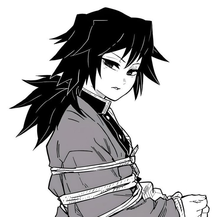 Giyu Tomioka black and white PFP with high contrast monochrome rendering