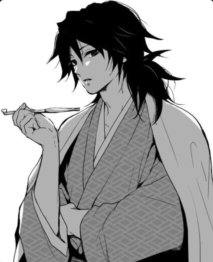 Black and white Giyu Tomioka PFP with manga-style ink contrast