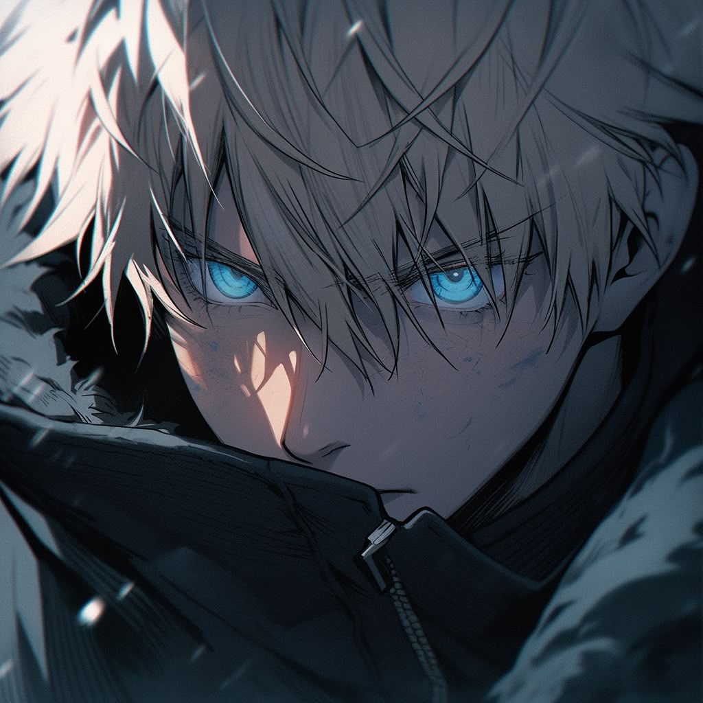 Dark aesthetic Gojo PFP with glowing accent on black background