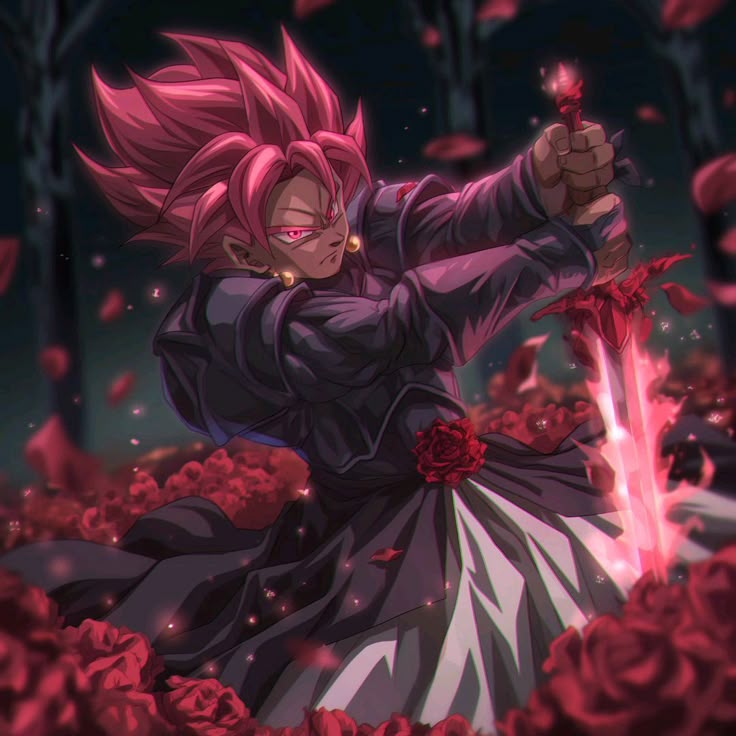 Anime Goku Black rose aesthetic profile picture with dramatic power aura