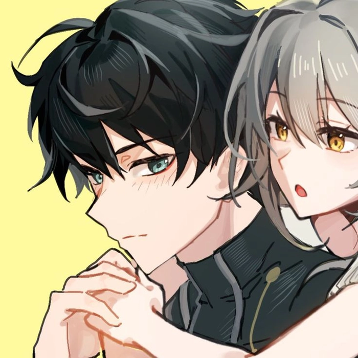 Seasonal Halloween anime couple PFP with orange and purple festive palette