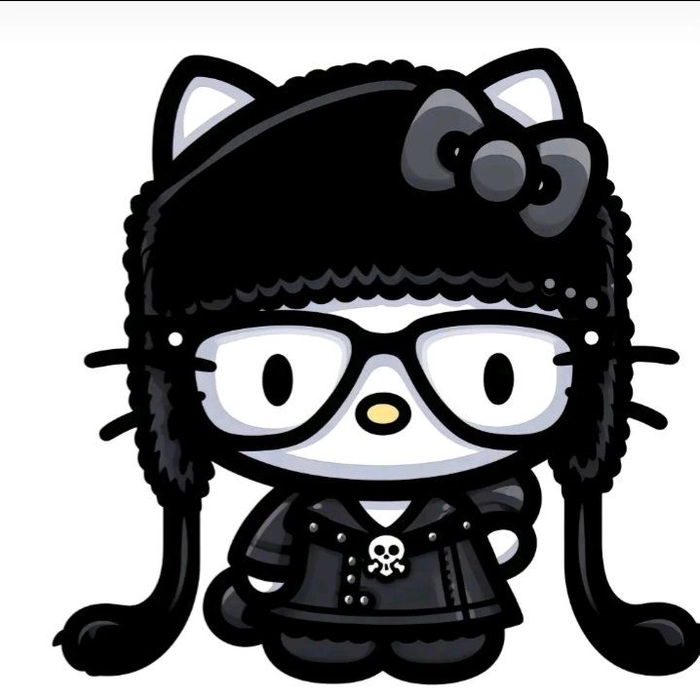 Hello Kitty profile pic on black background dramatic contrast