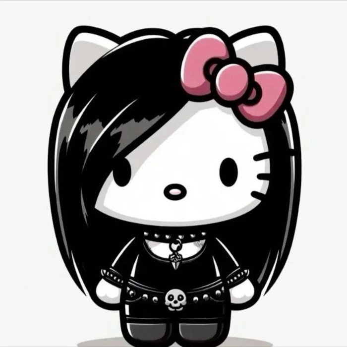 Hello Kitty black PFP with neon pink highlights